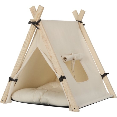 Happyment Teepee tent Ziva - Huisdier - Tipi tent hond - Hondenkooi - Kattenmand, Hondenmand, Hondentent, Kattentent - Creme - 60 x 70 x 60 cm