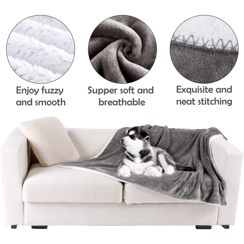 Huisdier deken waterdicht voor honden katten, zachte pluche huisdier gooien beschermt bank slaapbank tegen huisdier bont of morsen vlekken, gezellige Sherpa machine wasbaar groot(grijs 150x127cm)