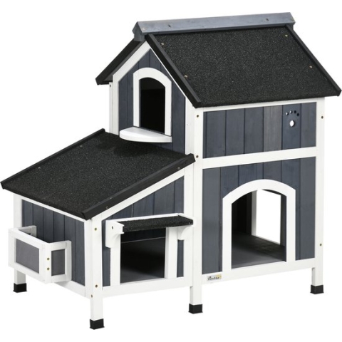 PawHut Katzenhaus mit Asphaltadach D30-670V00