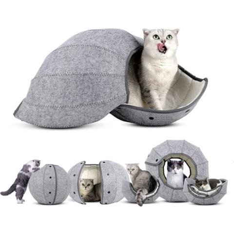 Kattenmand multifunctioneel – Kattenspeelgoed speeltunnel kattenhuis – kattenhol rond kattenspeeltjes kattentunnel - cat cave donut - grijs vilt