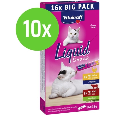 Vitakraft Liquid Snack Multipack - 16x 15 gram - 8x Kip & 8x Rund - 10 verpakkingen
