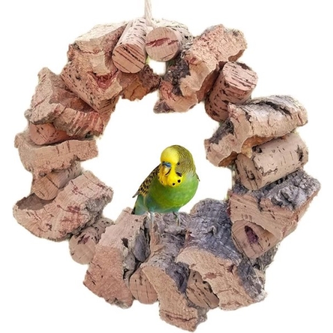 Korkring, vogelschommel met kurk en kurkschors, grasparkiet, papegaaien, valkparkiet