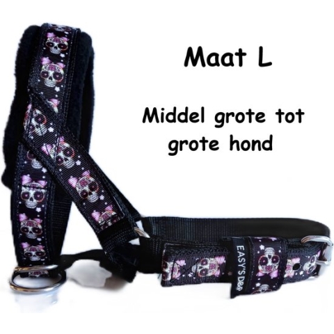 Gentle leader - Zwart - Gevoerd - Maat L - Skull - Antitrek hoofdhalster hond - Hoofdhalster hond - Antitrek hond - Trainingshalsband