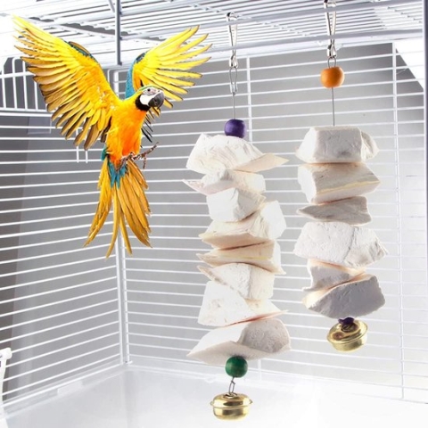 Papegaai Inktvis Bot Fragiele Molar Bell Swing Klim Kauw Speelgoed Slijpen Vogels Snavel en Calcium Supplement Voor Bot Parakeet Valkatiel Lovebird (Set-A)