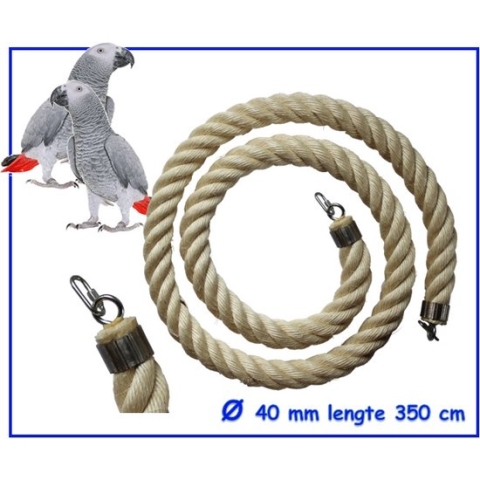 Jungle sisal touw  Ø 40 mm & 350 cm lang - vogeltouw - papegaaien- kleine ara soorten - grijze roodstaarten - Amazone's, - middelslag kaketoe - rosé kaketoe - edel papegaaien - ara manilata e.d