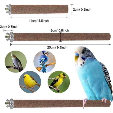 6 STKS Natuurlijk Hout Vogelbaars Stand Speelgoed, Poot Slijpstok Papegaai Stand Houten Zitstokken en Vogel Papegaai Swing Kauwen, Vogelspeelgoed Geschikt voor Kleine Parkieten [Energieklasse A]