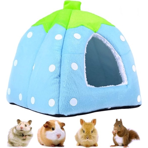 Cavia Huis Hamster Bed, Kleine Dieren Huisdier Winter Huis Warm Nest, Antislip Aardbei Egel Huis met Verwijderbare Pad, Hideout Cage Grot Bed voor Chinchilla Fret Konijn Gerbil