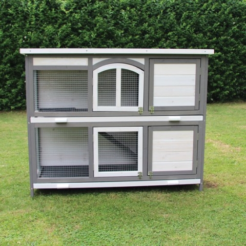 Konijnenhok voor Buiten en Binnen - Cavia Kooi - Caviakooi - Knaagdieren Kooi - Hamsterkooi - 122 cm - Grijs