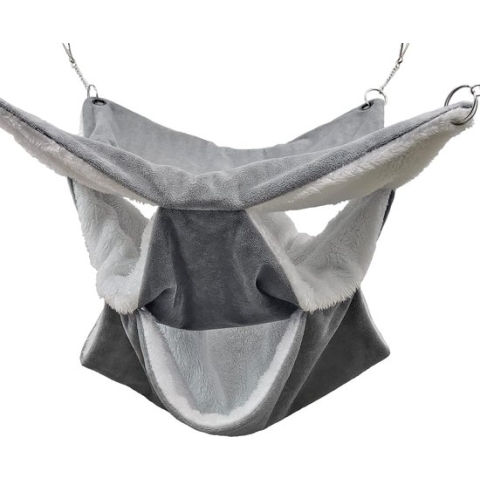 Bed, hangmat voor cavia's, kleine dieren, bedhol, 3 niveaus, hangend bed, wollig hangbed voor cavia‘s, ratten, chinchilla's, hamsters, fretten, muizen, knaagdieren, grijs, L