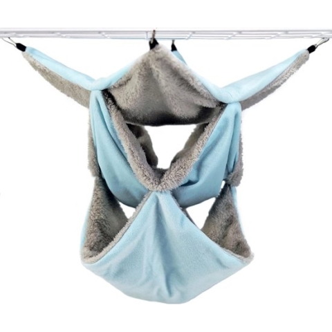 Bed, hangmat voor cavia's, 3 niveaus, hangend bed, wollig hangbed voor ratten, chinchilla's, hamsters, fretten, muizen, knaagdieren, lichtblauw, M