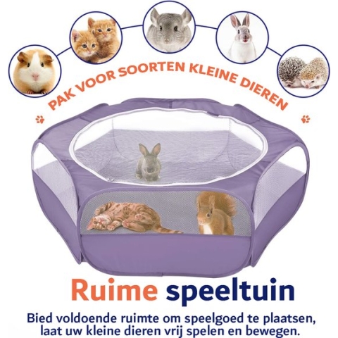Ren - Geschikt voor Kleine huisdieren - Opvouwbaar - Ademend - Met Rits - 130x65x38CM - Paars