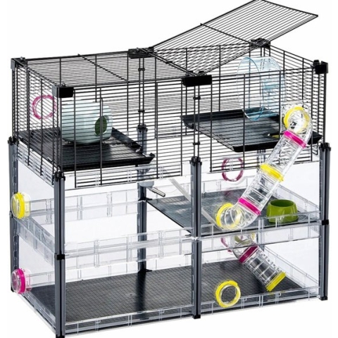 Ferplast Multipla Hamster Crystal - Dierenverblijf - 72.5x37.5x62 cm Zwart