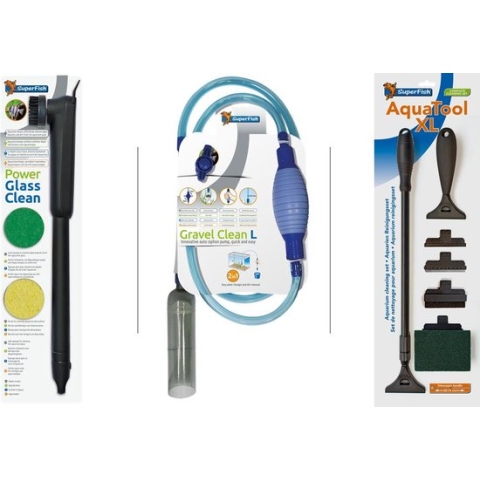 Power glass clean + Aquatool XL + Gravel clean L (Schoonmaak pakket Superfish)