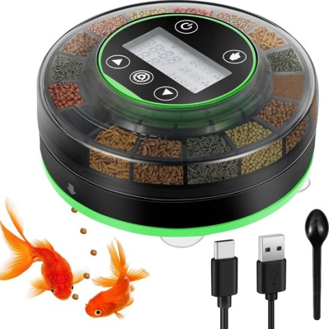 Blithe- Visvoer Automaat - Vis Voeder Automaat - 200Ml - Voor Aquarium - Automatische Voedseldispenser - Met Timer - Oplaadbaar - LCD Display - Vochtbestendig