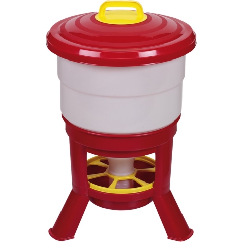 Gaun Imperial hopper voertoren – Voedersilo op pootjes met afsluitbare deksel – Geschikt voor pluimvee – Rood/Geel – 40 Liter