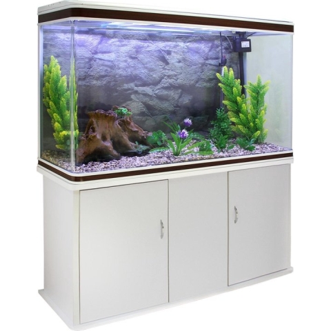 Aquarium 300 L Wit starterset inclusief meubel - Naturel grind - 120.5 cm x 39 cm x 143,5 cm - filter, verwarming, ornament, kunstplanten, luchtpomp fish tank