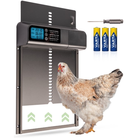 FAVE® Kippenluik automatisch - Met timer – Automatische kippendeur – Hokopener voor kippen – Chickenguard – Kippenhok deur – Kippenluikje op batterijen - Inclusief batterijen