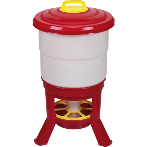 Gaun Imperial hopper voertoren – Voedersilo op pootjes met afsluitbare deksel – Geschikt voor pluimvee – Rood/Geel – 50 Liter