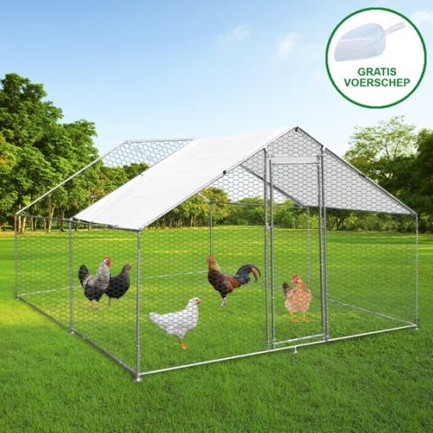 Vrijstaande kippenren 3m x 4m x 2m Gratis dakbescherming en voedingsschep