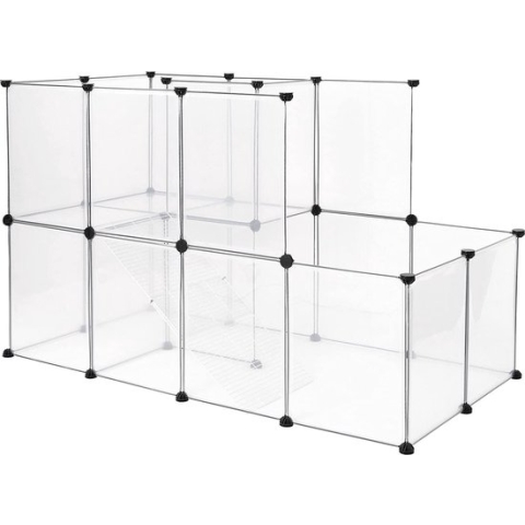 Buitenren van kunststof, uitloop voor kleine dieren, met 2 etages, binnenverblijf voor kleine dieren, uitbreidbaar, 145 x 73 x 93 cm