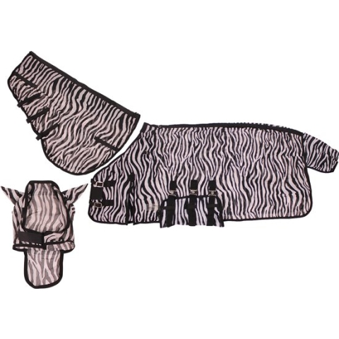 Vliegendeken Zebra Losse Hals/Buikflap Incl. Masker - Paardendeken - Zwart/Wit - 175