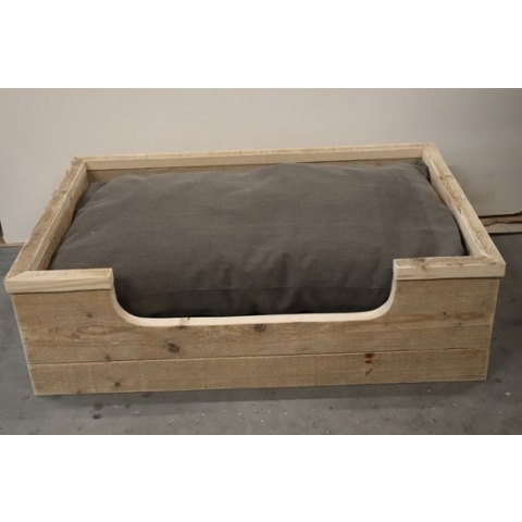 Houten hondenmand Dommel van gebruikt steigerhout inclusief antraciet kussen 110x80x30 cm