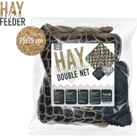 Hay Slowfeeder – Hooi Slowfeeder voor pony’s – Dubbel-net – 5 kg hooi-capaciteit – Tegen stalverveling – Bevordert gezondheid – Meer dan 1000 kg trekkracht/trekvastheid – 75x75 cm