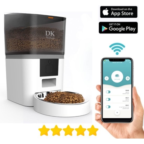 DKProducts.nl Automatische voerbak wit - Nieuw Model - Single Bowl - Voerautomaat Met App - Smartphone Besturing - Voerinhoud 6 Liter - Voor Katten- en Hondenvoer - Droogvoer - Voedingsschema - WiFi - Automatische voerbak kat - Automatische voerbak