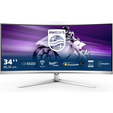 Philips Evnia 34M2C8600 - Curved QHD OLED Gaming Monitor - USB-C 90w - 175hz - Ambiglow - 34 inch