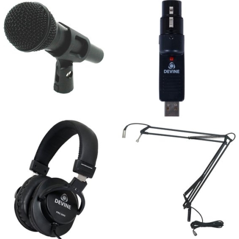 Devine DM 70 met USB-interface, koptelefoon en broadcaststatief