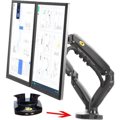 Happyment Monitor Standaard - Monitor Arm 2 Schermen - Dubbele Ergonomische Monitor Arm - Monitor Beugel