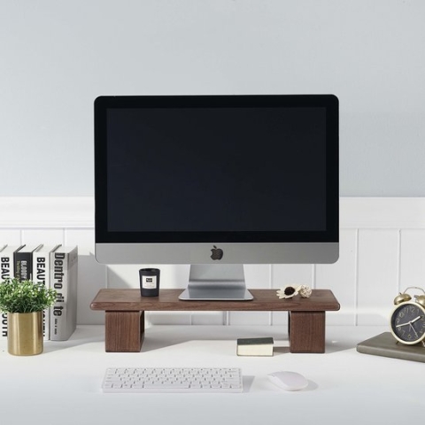 Somic Monitor Verhoger Standaard - Laptop Beeldschermverhoger - Bureau Beeldscherm Verhoging - Monitorstandaard/Computerstandaard/Verhoger voor Bureau - Walnoothout 20x60cm - Verstelbare hoogte （8-10 cm）Voor Monitor tot 32"/20kg