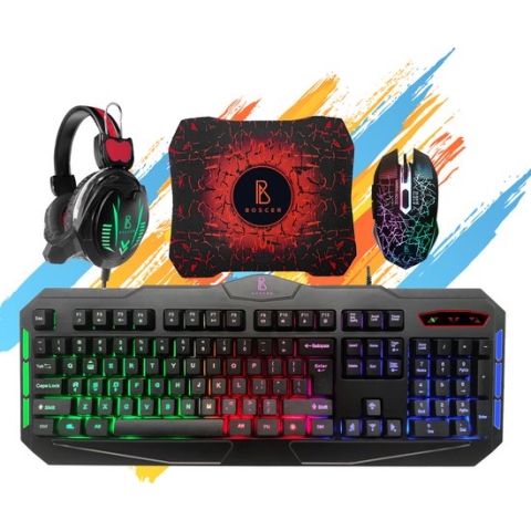 Boscer® Gaming Set | 4 in 1 Kit | RGB Verlichting | Toetsenbord, Muis, Headset & Muismat | DPI 800 t/m 3600 | Game Set | Computer Gaming Starter Set