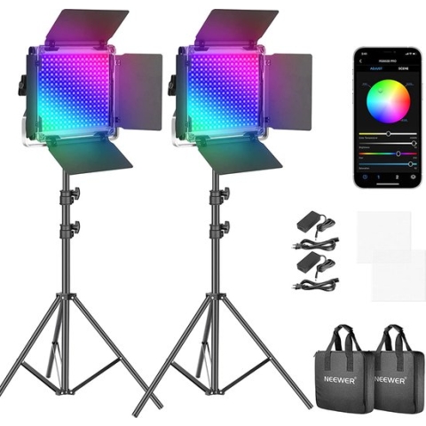 Neewer® - 530PRO RGB LED Videolamp met app Bediening en Standaardset - 360 Graden Full Colour - 45W Videoverlichtingsset CRI 98+ voor Gaming Streaming Zoom - YouTube Webex Radio - Webconferentie, Fotografie