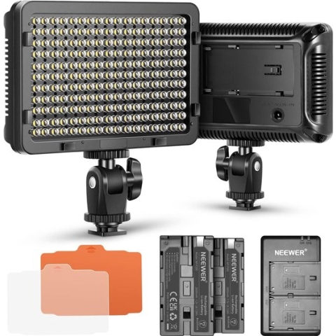 Neewer® - Lichtpaneel 176 LED Dimbaar met 2 Stuks Lithium Batterijen 2600 mAh - Dubbele USB Oplader Geschikt voor Spiegelreflexcamera's van Canon Nikon etc Voor Video Opname in Fotostudio's