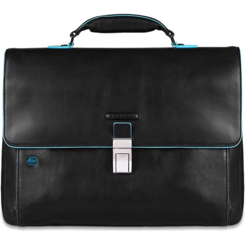 Piquadro Blue Square Expandable Computer Portfolio Briefcase 15 Black