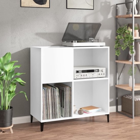 The Living Store Platenkast - Klassieke opbergkast voor lps - 84.5 x 38 x 89 cm - Duurzaam houten materiaal - Witte kleur