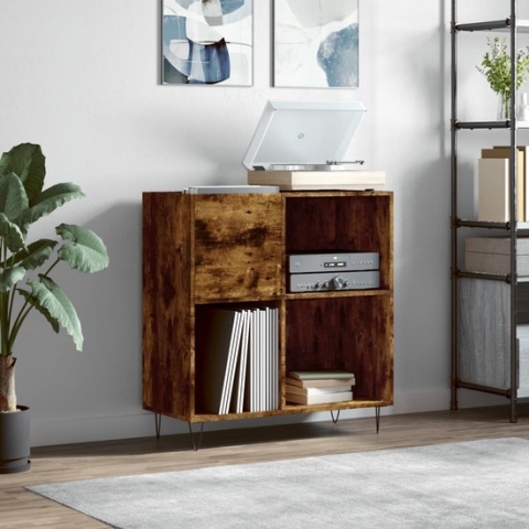 The Living Store Platenkast Gerookt Eiken - LP Opbergruimte 84.5x38x89cm - Duurzaam Hout en IJzer