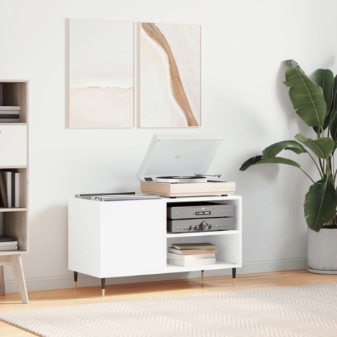 The Living Store LP kast - 85 x 38 x 48 cm - Wit - Duurzaam hout - Ruime opbergruimte - Stevig blad - Ijzeren poten