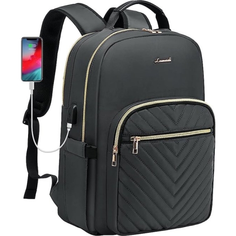 laptoprugzak voor dames, 15,6 inch, waterdicht, schoolrugzak, voor meisjes en tieners, met laptopvak en USB-oplaadaansluiting, elegant, voor school, universiteit, reizen, werk