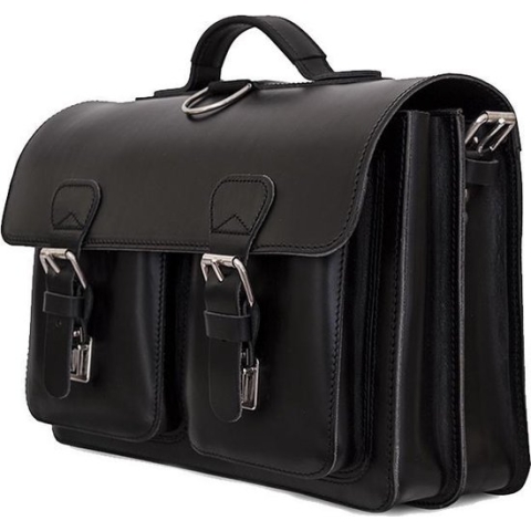 Lederen 2-vaks boekentas/schooltas 38 cm Zwart | Ruitertassen