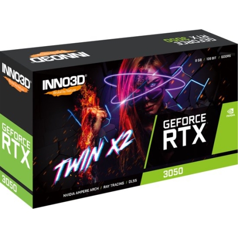 INNO3D GeForce RTX 3050 Twin X2 V2 - Videokaart - 8GB GDDR6X - PCIe 4.0 - 1x HDMI 2.1 - 1x DisplayPort 1.4 - 1x DVI-D