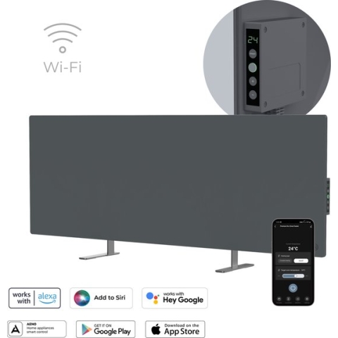 AENO GH5S slimme infrarood verwarmingspaneel - LED-scherm - Red Dot winnaar 2023 voor design en verwarmingstechnologie - Bluetooth - WIFI - 700 Watt - Elektrische kachel - Verwarmingsplaat - Infrarood + convectie - Grijs