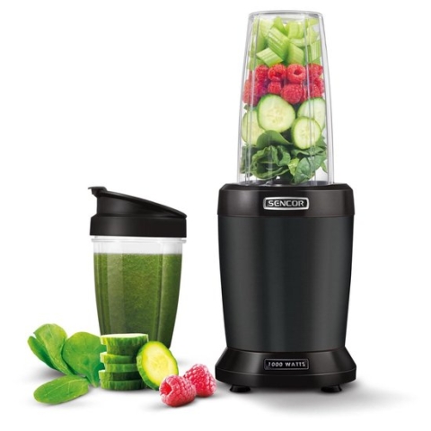 Sencor SNB 4303BK blender - inclusief twee tritan drinkbekers to go - 0,8 en 1 liter - 1.000 Watt - titanium messen - pulse functie - BPA-vrij - zwart