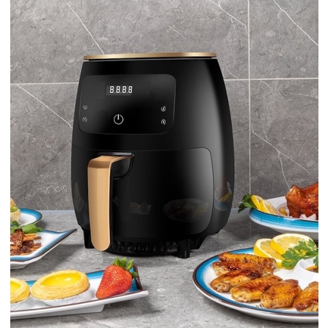 Cheffinger - Digitale Airfryer XL 4,5l Zwart - Hetelucht Friteuse - Zwart-Goud