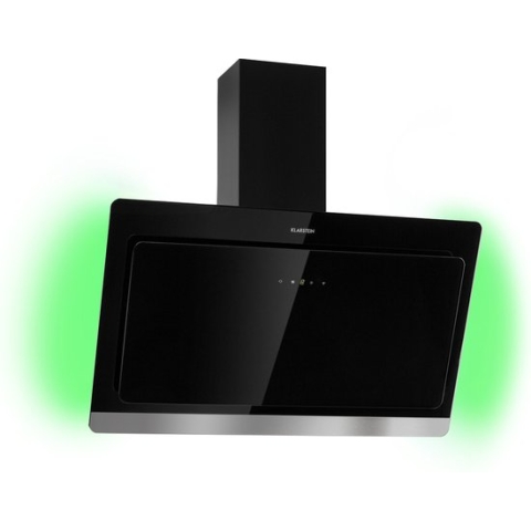 Klarstein Aurora 90 Smart - Hoofdvrij - 90 Cm - 550 M³/H - 3 Standen - EEK A++ - RGB Sfeerlicht - Vermogenlucht-/ Recirculatiesysteem - Touch - App-Besturing - Led - Glazen Front - Afzuigkap - Wandafzuigkap - Zwart