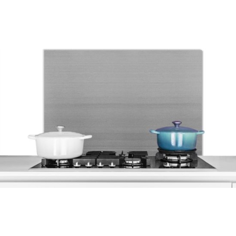 Spatscherm Keuken - Kookplaat Achterwand - Spatwand Fornuis - 90x60 cm - Metaal print - Zilver - Lijn - Grijs - Structuur - Aluminium - Wanddecoratie - Muurbeschermer - Hittebestendig - Alternatief voor spatscherm van glas
