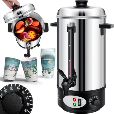 KESSER® Gluhweinketel 8 Liter - Elektrische Ketel voor Gluhwein - Warm Dranken Dispenser Water Koker - Zilver