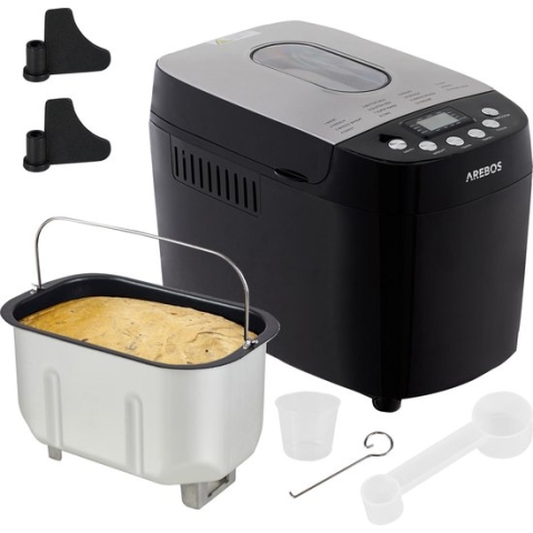 AREBOS Broodbakmachine 1500g met 15 Programma's Timer Deeginstellingen 850W