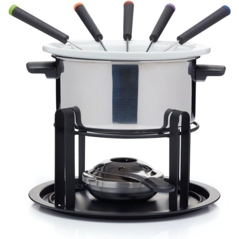 KitchenCraft 3-in-1 Fondueset met Kleurgecodeerde Fondue Vorken (voor Chocolade - Vlees en Kaas Fondue)